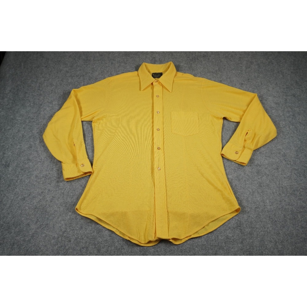 Vintage Sears Premiere Perma Prest Shirt 70s Duralon Yellow Button Up Trim Fit